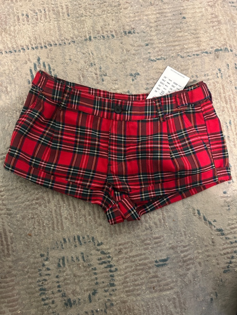 Brandy Melville Red Black Plaid High-Waist Shorts